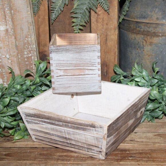 Pair of Shabby Rustic Distressed White Farmhouse Wood Boxes - Picture 1 of 3
